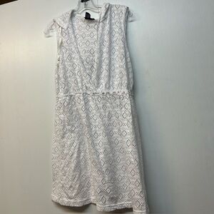 California Cover Crochet Hooded Swim Cover Up White Large